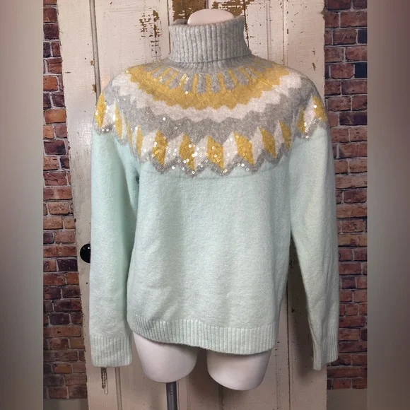 💙NWT! J.Crew Fair Isle Sequins Turtleneck Sweater - Picture 15 of 15